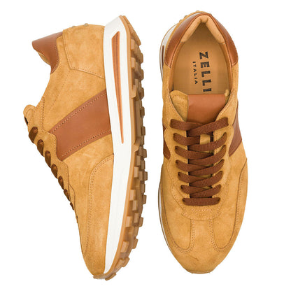 66-265-CGN ROXI Suede & Calfskin Sneaker, Cognac