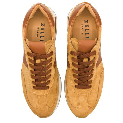 66-265-CGN ROXI Suede & Calfskin Sneaker, Cognac