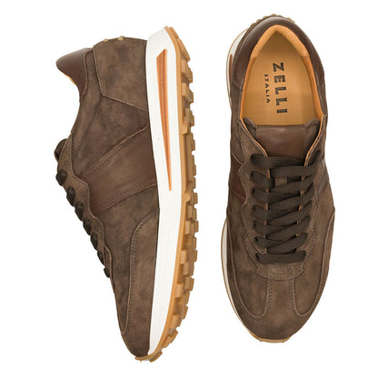 66-265-NIC ROXI Suede & Calfskin Sneaker, Nicotine