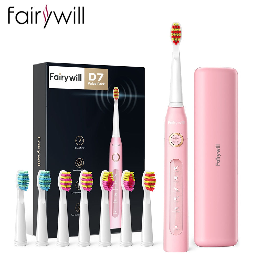 D7 Sonic Electric Toothbrushes with 5 Modes, Smart Timer, Rechargeable, and 8 Super Whitening Toothbrush Heads for Adults and Kids