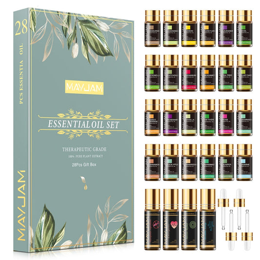 28pcs Pure Natural Essential Oils Gift Set Massage Shower Diffuser Aroma Oil Lavender Vanilla Sage Jasmine Rose Stress Relief