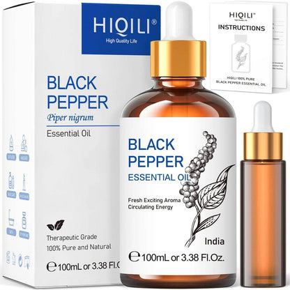100ML Black Pepper Essential Oils, HIQILI 100% Pure Spice OIil Used for Diffuser, Humidifer, Relieving Stress, Making candles