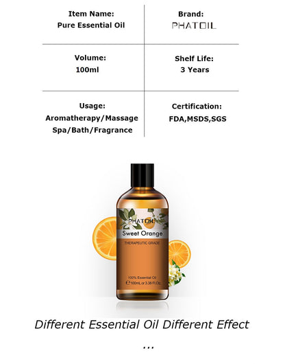 100ML Pure Natural Essential Oils Diffuser for Skin Care Rose Orange Lemon Lavender Rose Geranium Chamomile Avocado Aroma Oil