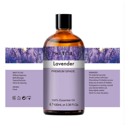 3.38Oz 100ml Lavender Essential Oil Diffuser Pure Natural Plant Essential Oils Vanilla Mint Lemon Tea Tree Citronella Aroma