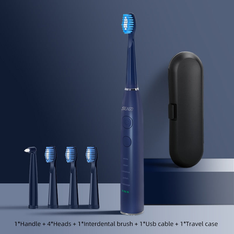 Seago Electric Sonic Toothbrush USB Rechargeable Adult 360 Days Long Battery Life with 4 Replacement Heads Gift SG-575