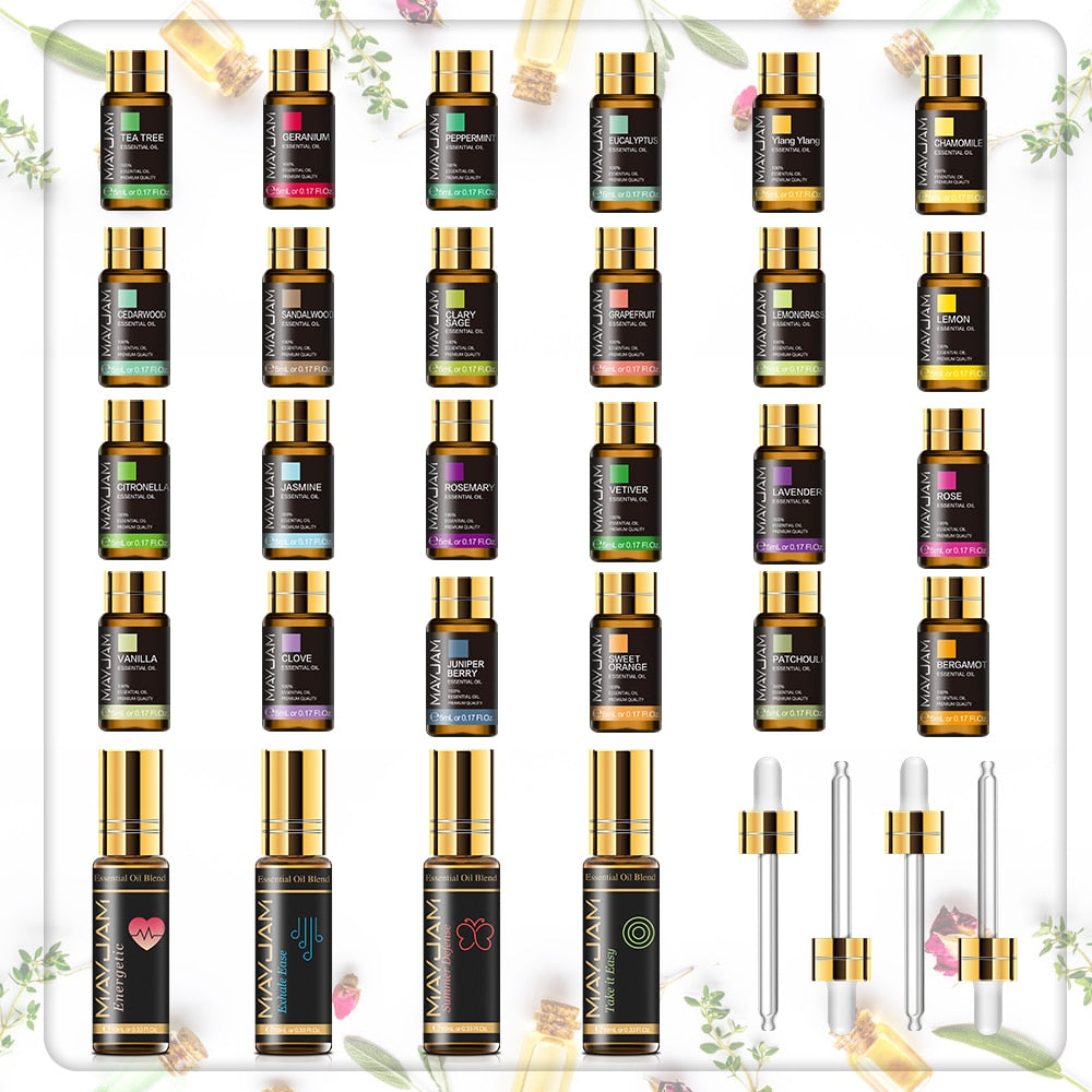 28pcs Pure Natural Essential Oils Gift Set Massage Shower Diffuser Aroma Oil Lavender Vanilla Sage Jasmine Rose Stress Relief