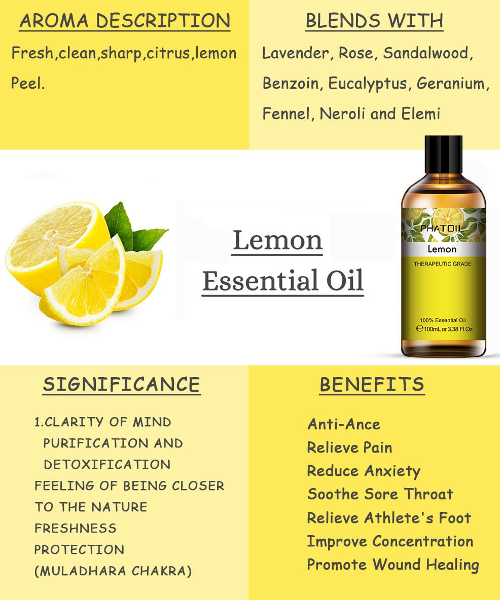 100ML Pure Natural Essential Oils Diffuser for Skin Care Rose Orange Lemon Lavender Rose Geranium Chamomile Avocado Aroma Oil