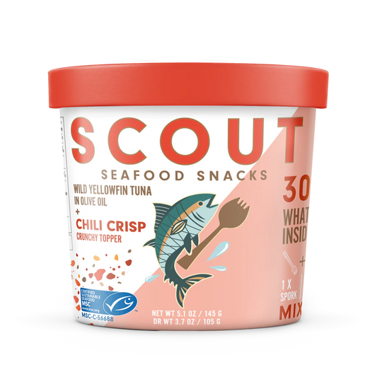 Scout Tuna Snacks Chili Crisp, 5.1 oz (Pack of 6) - Gourmet Canned Tuna