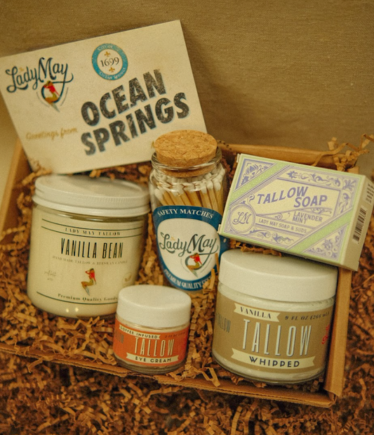 Vanilla Bean Tallow Gift Set - Whipped Moisturizer, Candle, Soap & Eye Cream | Lady May