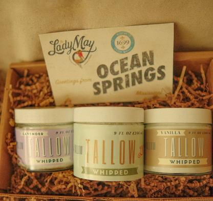 Whipped Tallow Trio - 9oz - Lavender, Vanilla, Eucalyptus Premium Quality All Natural Gift Box by The Lady May