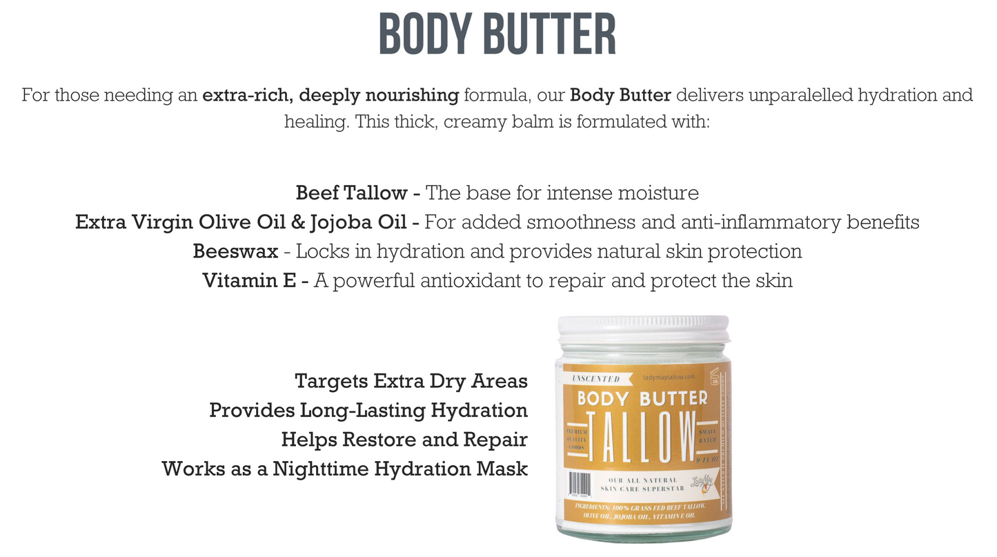Unscented Tallow Body Butter | Natural Beef Tallow Body Butter