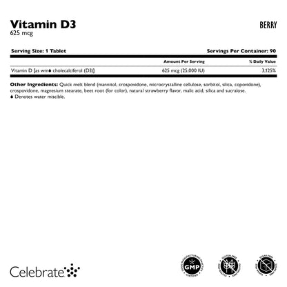Vitamin D3 625 mcg Quick-Melt Tablets, Berry, 90 Count