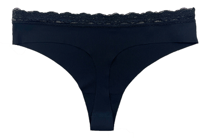 Laser Cut Rib Thong with Lace Waist, XS-2X
