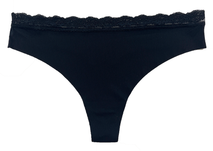 Laser Cut Rib Thong with Lace Waist, XS-2X