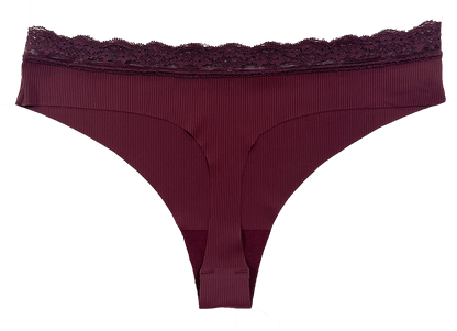 Laser Cut Rib Thong with Lace Waist, XS-2X