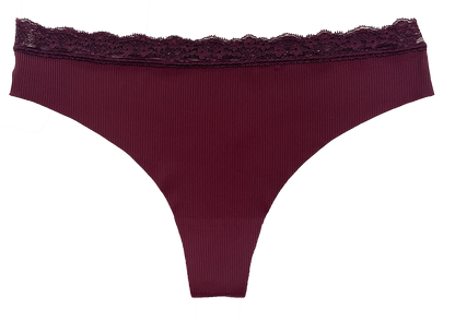 Laser Cut Rib Thong with Lace Waist, XS-2X
