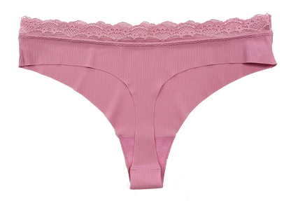 Laser Cut Rib Thong with Lace Waist, XS-2X