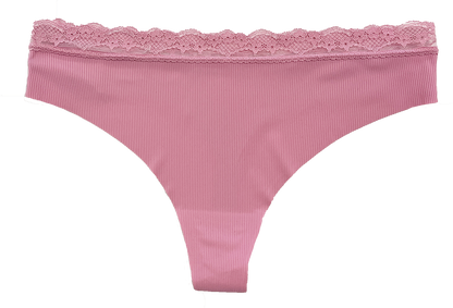 Laser Cut Rib Thong with Lace Waist, XS-2X