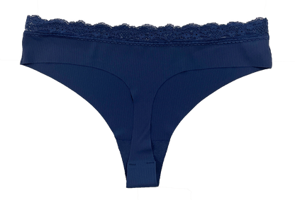Laser Cut Rib Thong with Lace Waist, XS-2X