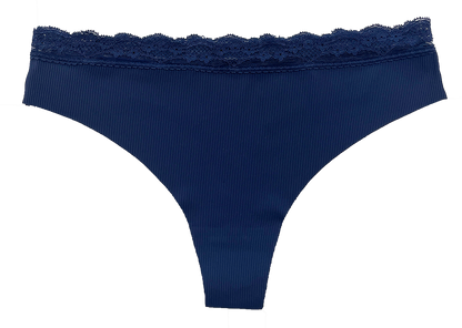 Laser Cut Rib Thong with Lace Waist, XS-2X