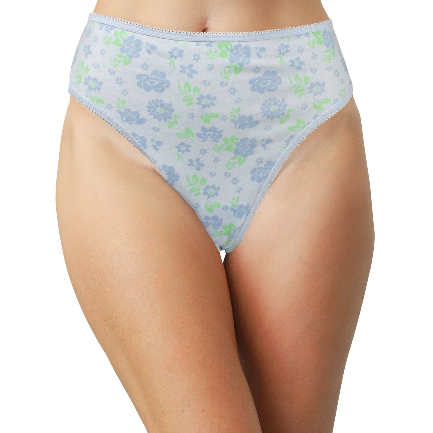Printed Cotton High Waist Bikini with Picot Trim
