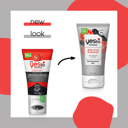 tomatoes daily scrub & cleanser with charcoal to detoxify for blemish-prone skin