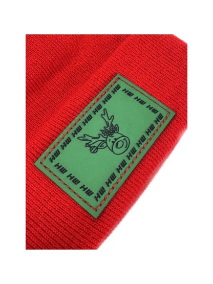 H Stitch Beanie, Reindeer Christmas Red Beanie