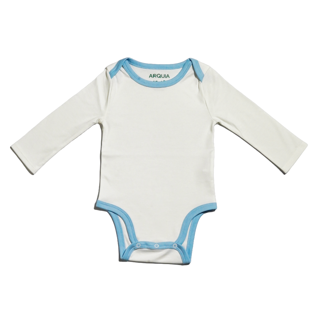 Long Sleeve Bodysuit in White with Chambray Blue