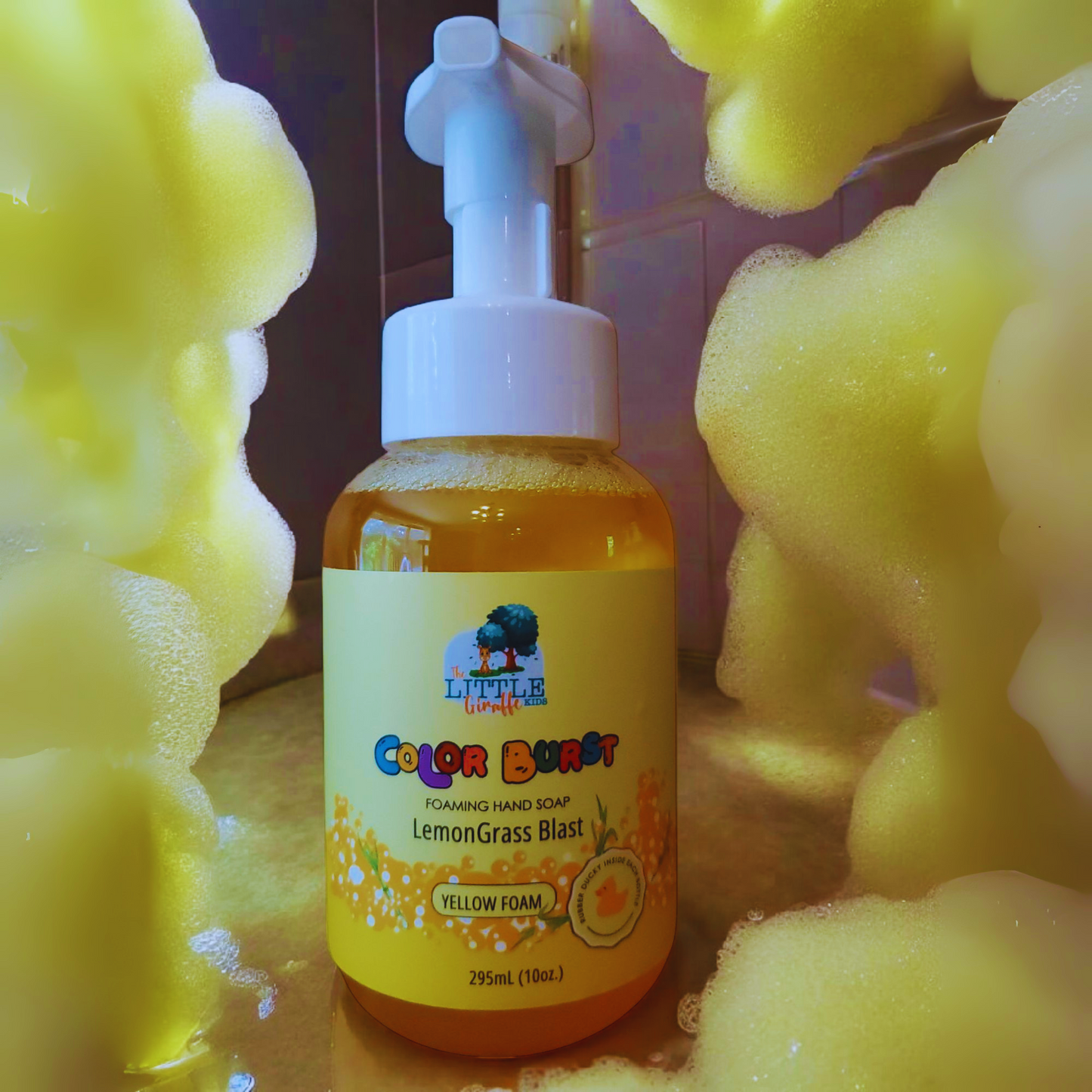 Non-Toxic, Colorful Foaming Hand Soap for Kids. Yellow Foam. Fragrance Lemongrass.