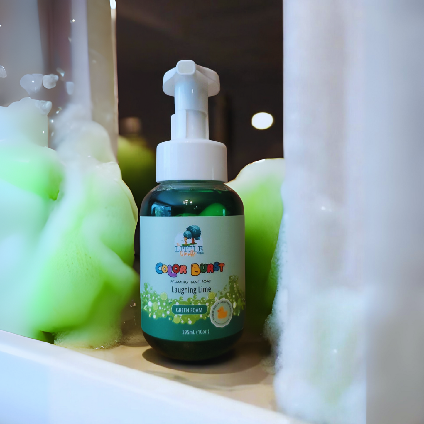 Non-toxic Colorful Foaming Hand Soap for Kids. Green Foam. Lime Fragrance.