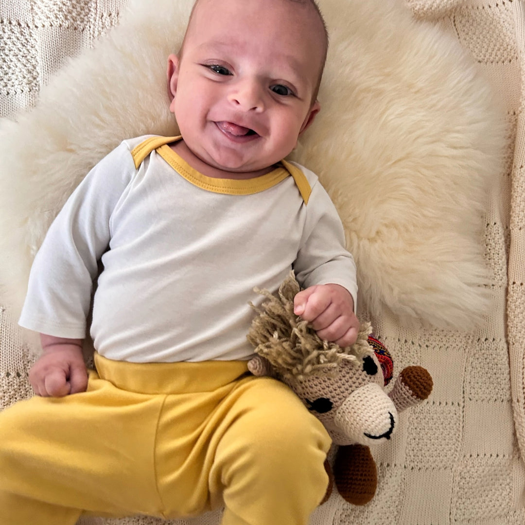 Long Sleeve Bodysuit in White with Misted Yellow