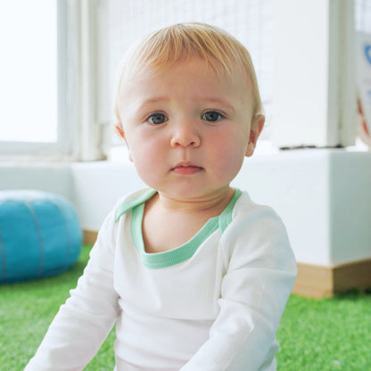 Long Sleeve Bodysuit in White with Grass Green