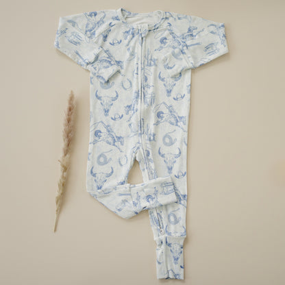 Cowboy Blues Ribbed Bamboo Zippy Pajamas