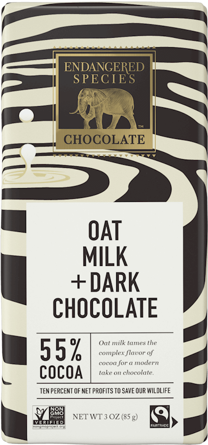 Bars Endangered Species Chocolate - Dark Chocolate Oat Milk 55% Cacao (Pack of 12 3oz Bars)