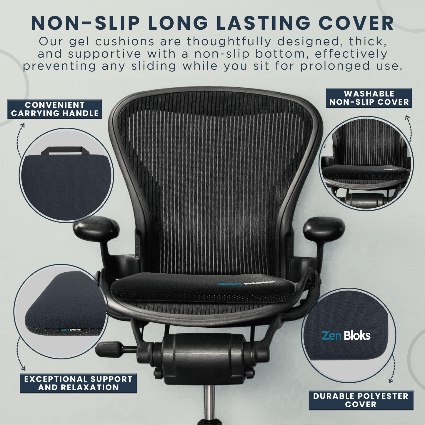 ZenBloks XL Gel Seat Cushion  – Sitting Comfort for Office, Car, Truck, and Gaming Chairs