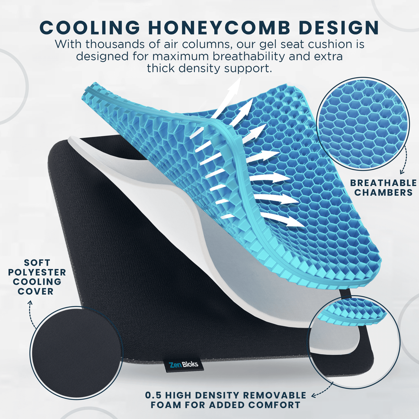 ZenBloks XL Gel Seat Cushion  – Sitting Comfort for Office, Car, Truck, and Gaming Chairs