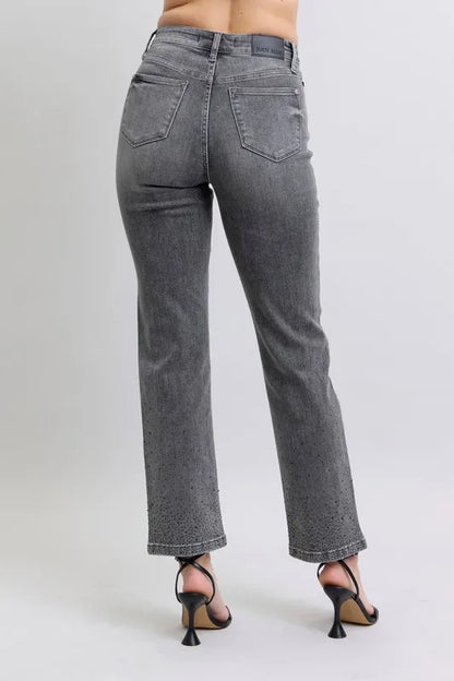 Judy Blue Full Size High Waist Rhinestone Straight Jeans Plus Size
