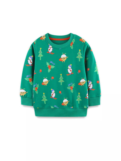 Children's Christmas Print Round Neck Sweatshirt
