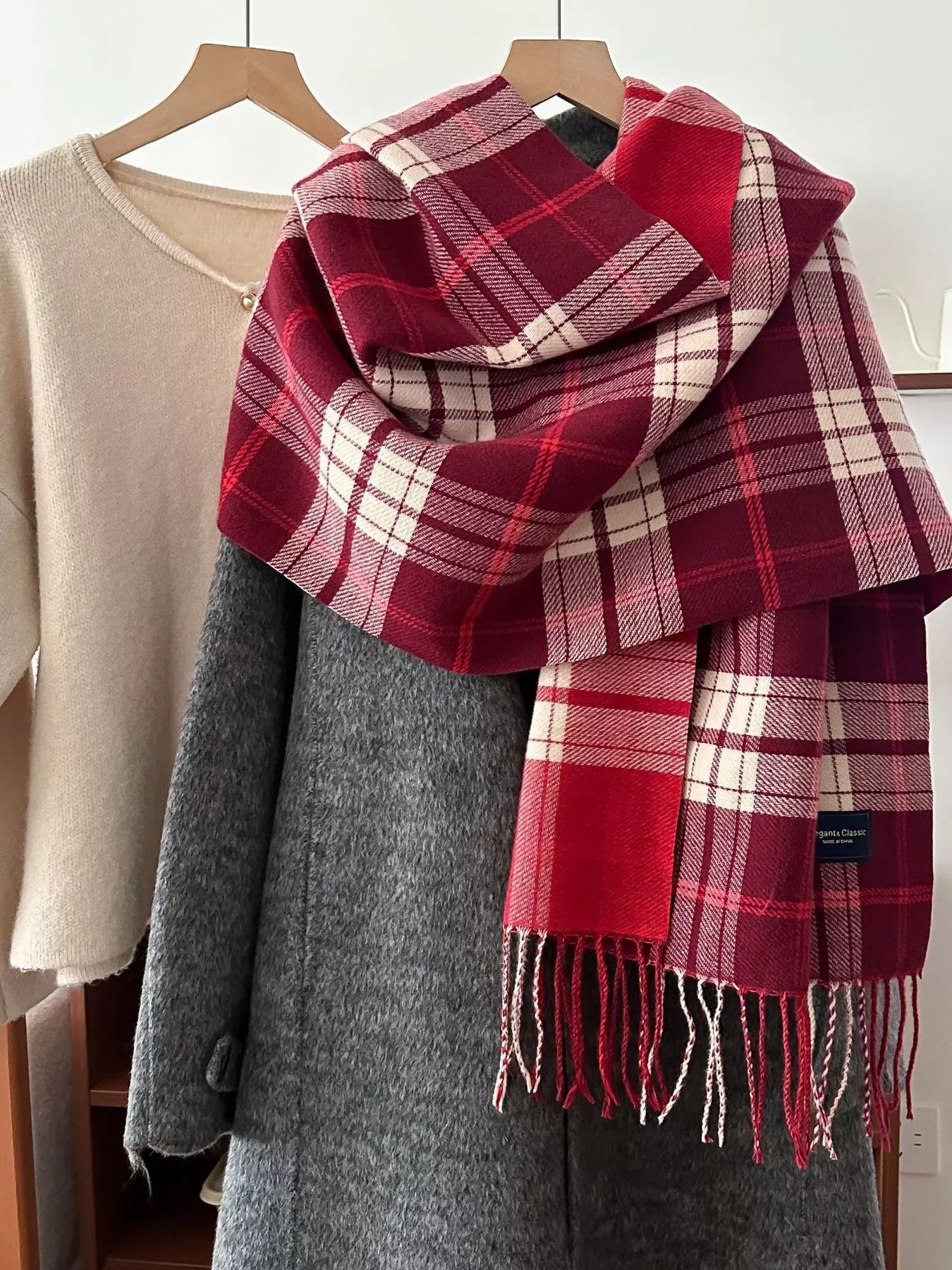 Classic Fringe Plaid Scarf
