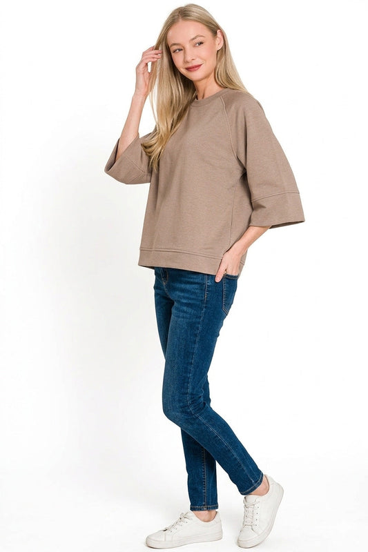 Zenana Scuba 3/4 Sleeve Pullover