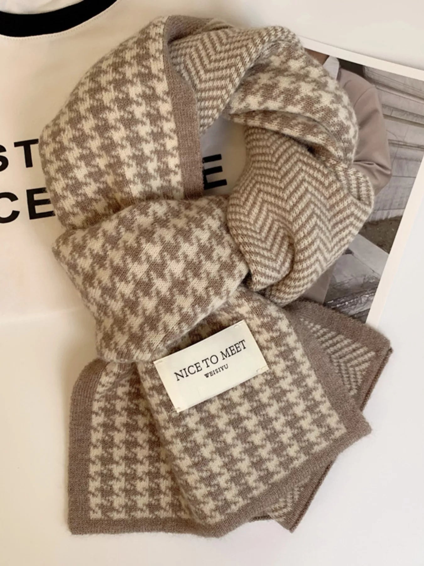 Houndstooth Pattern Warm Winter Scarf