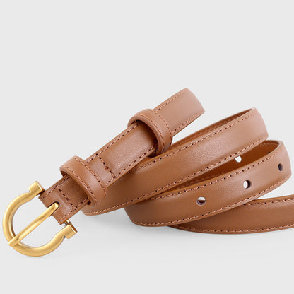 Leather Belt with Golden Buckle