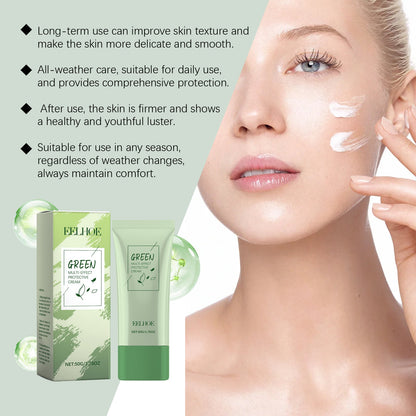 EELHOE Green Tea Protective Cream Outdoor Protective Refreshing Smooth Delicate Facial Acne Skin Daily Care Cream