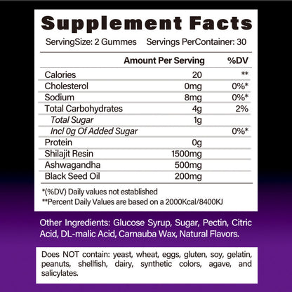 Himalayan Shilajit 8-in-1 Energy & Vitality Gummies supplement  | 60 Gummies