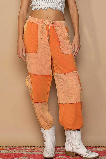 POL Drawstring Pocketed Contrast Jogger Pants