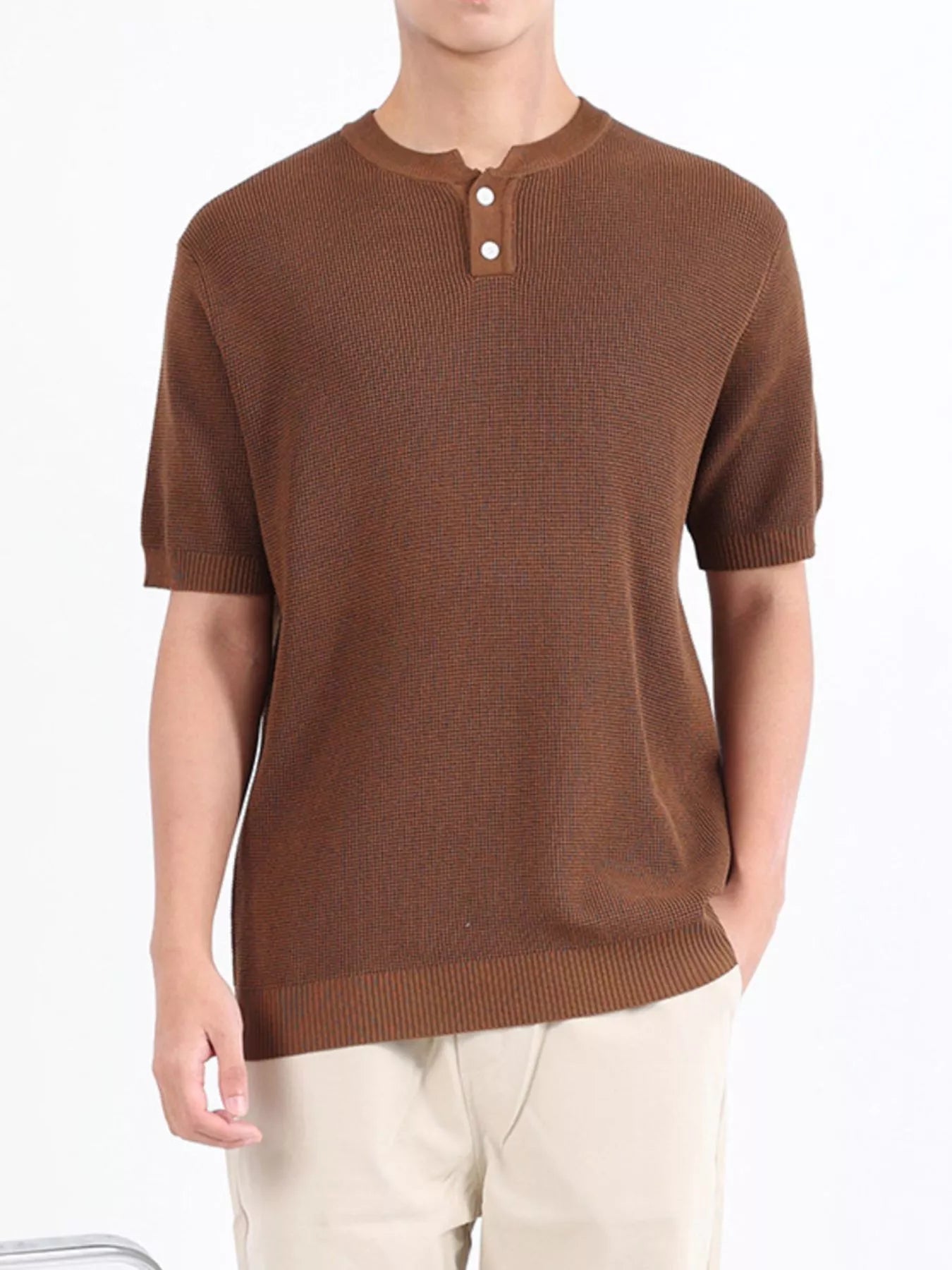 Men's Plus Size Textured Knit Henley T-Shirt