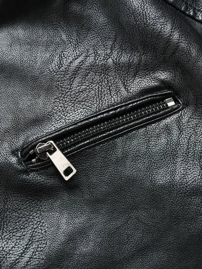 Men's Plus Size Zip Up Leather Moto Jacket