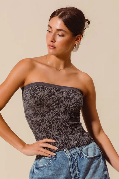 SO ME Jacquard Floral Two Tone Seamless Tube Top