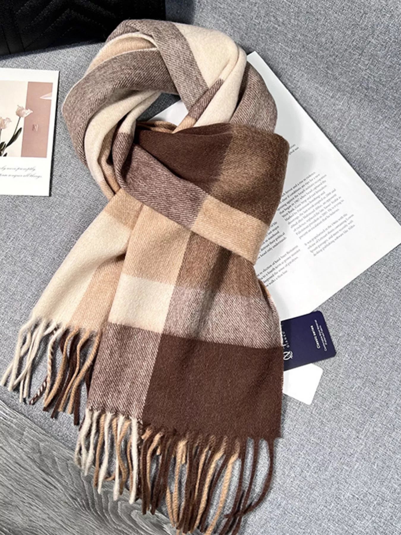 Plaid Scarf with Fringe