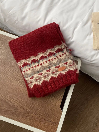 Nordic Pattern Knitted Winter Scarf